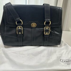 Coach Black Leather Shoulder Bag with Gold Accents